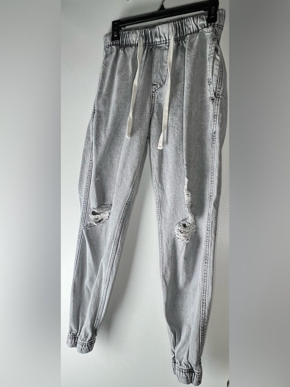 H&M Mens Ripped Drawstring Grey Jeans X-Small
